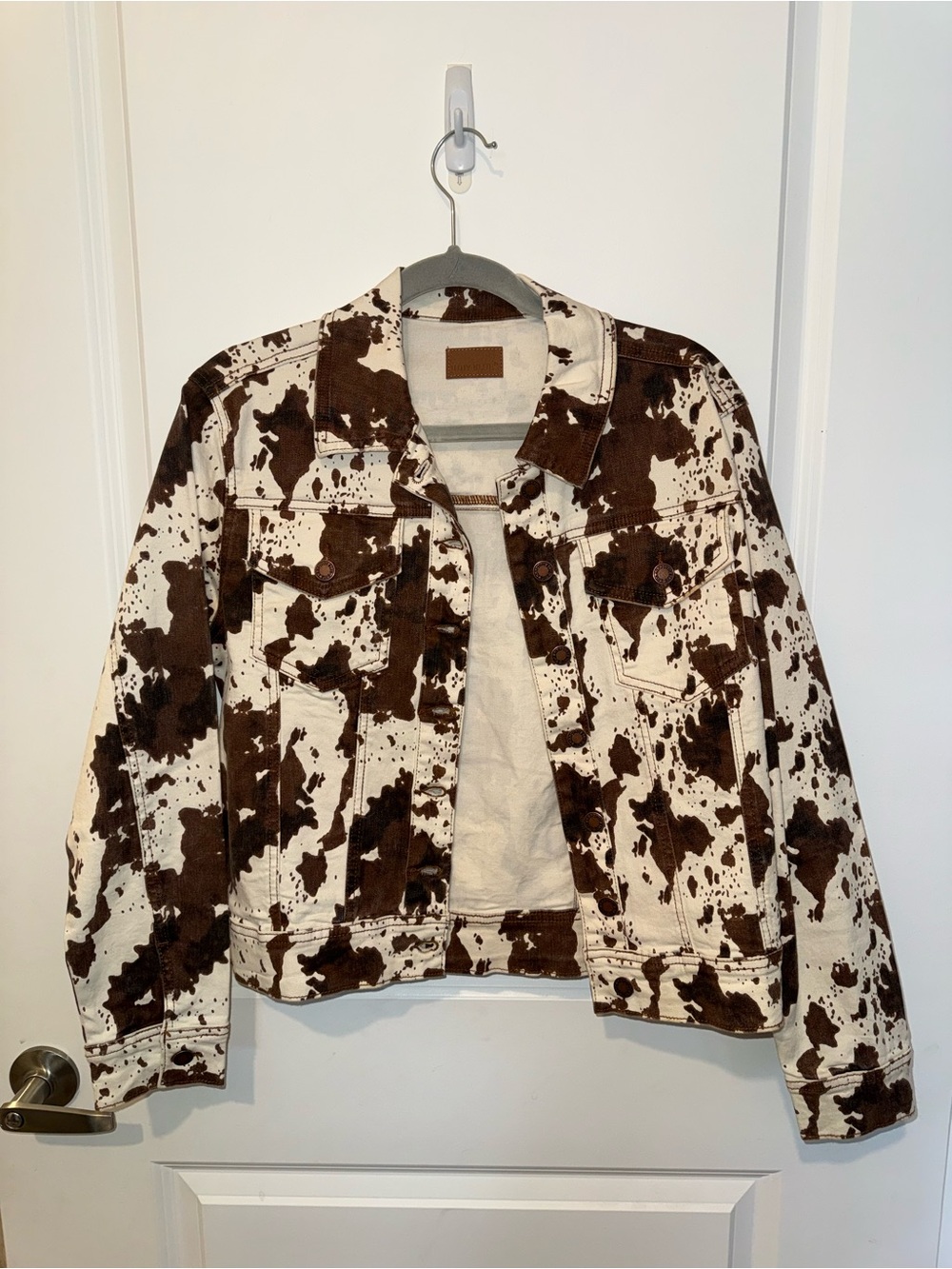 Cow Print Denim Jacket - Brown & Cream